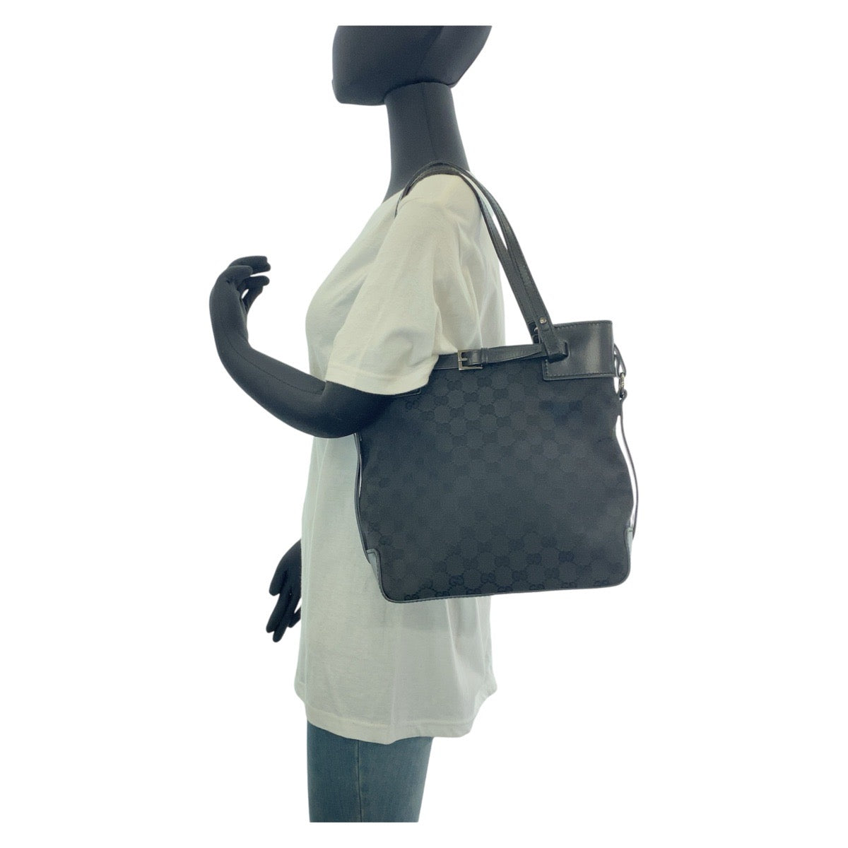 18723
GUCCI グッチ ブラック 黒 シルバー金具 GGキャンバス / レザー 107757 トートバッグ ショルダーバッグ  レディース ABP41
