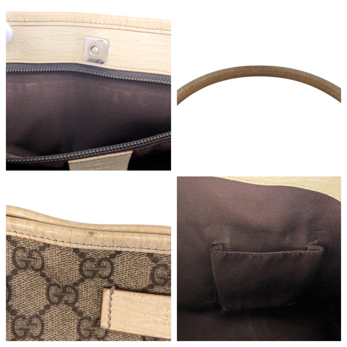18725
GUCCI グッチ ベージュ ホワイト白 GGキャンバス / レザー 114595 トートバッグ ショルダーバッグ  レディース AB38