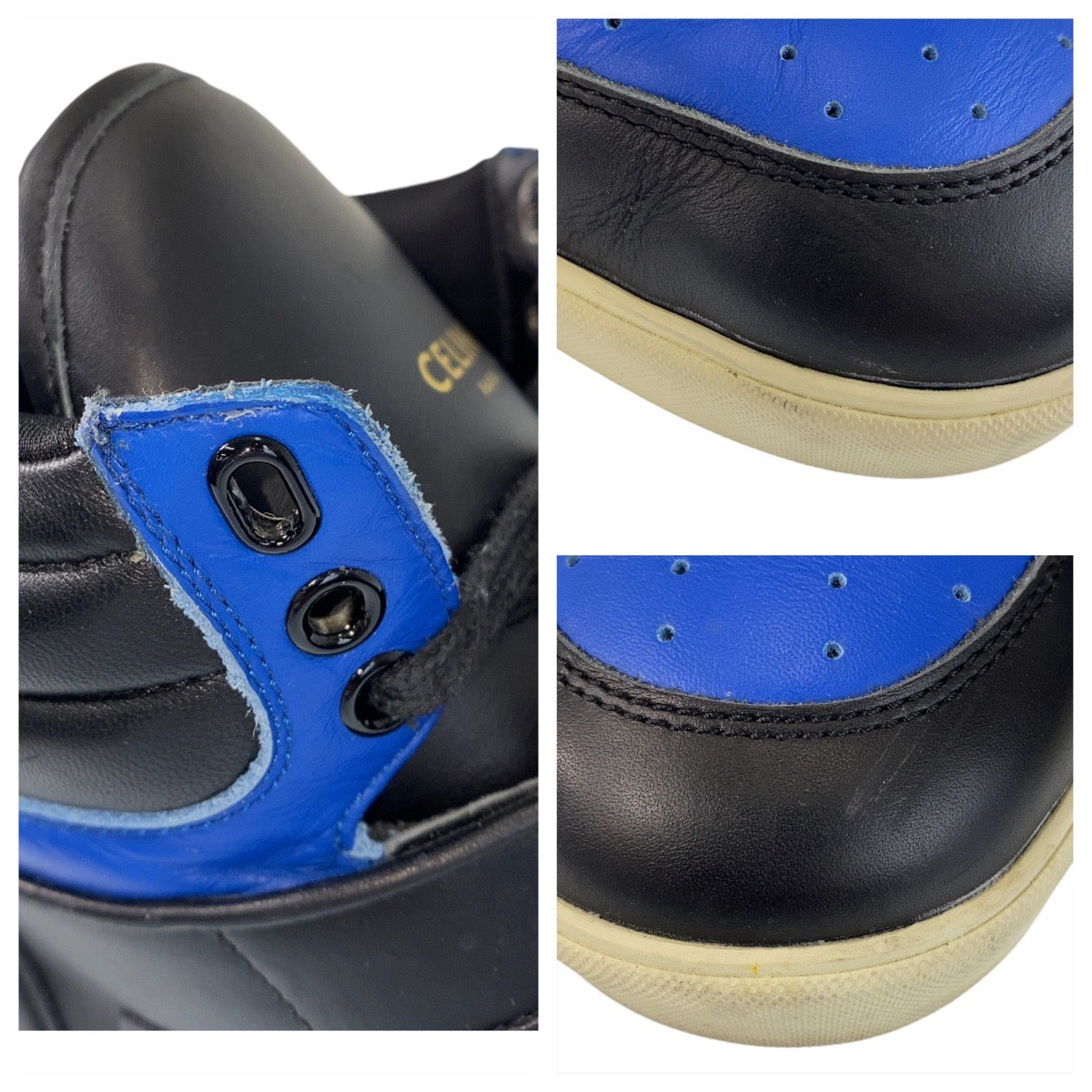 18733
CELINE セリーヌ ブルー ブラック 黒 レザー スニーカー メンズ AB36