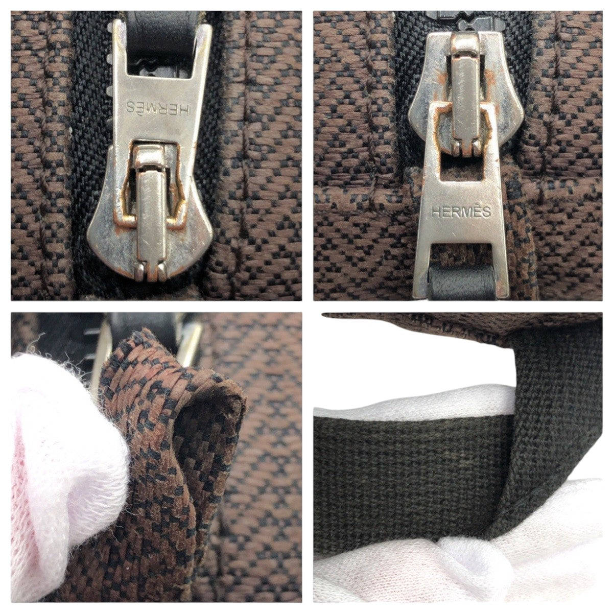 18737
HERMES エルメス グローブトロッターMM ブラウン シルバー金具 コットン ポーチ メンズ ABP42