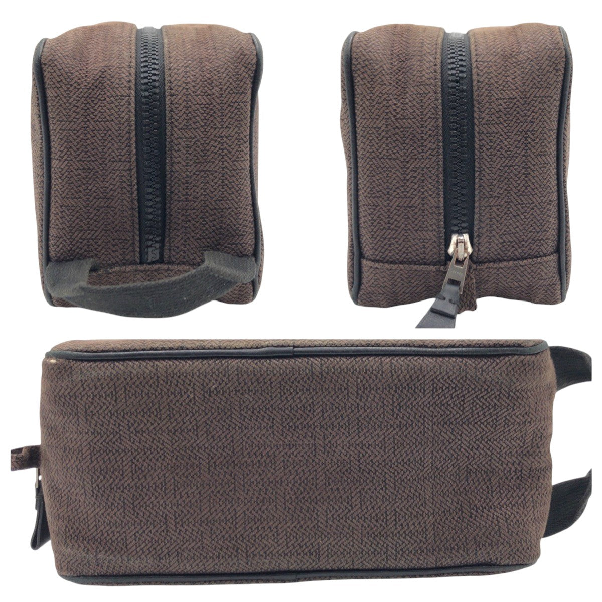 18737
HERMES エルメス グローブトロッターMM ブラウン シルバー金具 コットン ポーチ メンズ ABP42