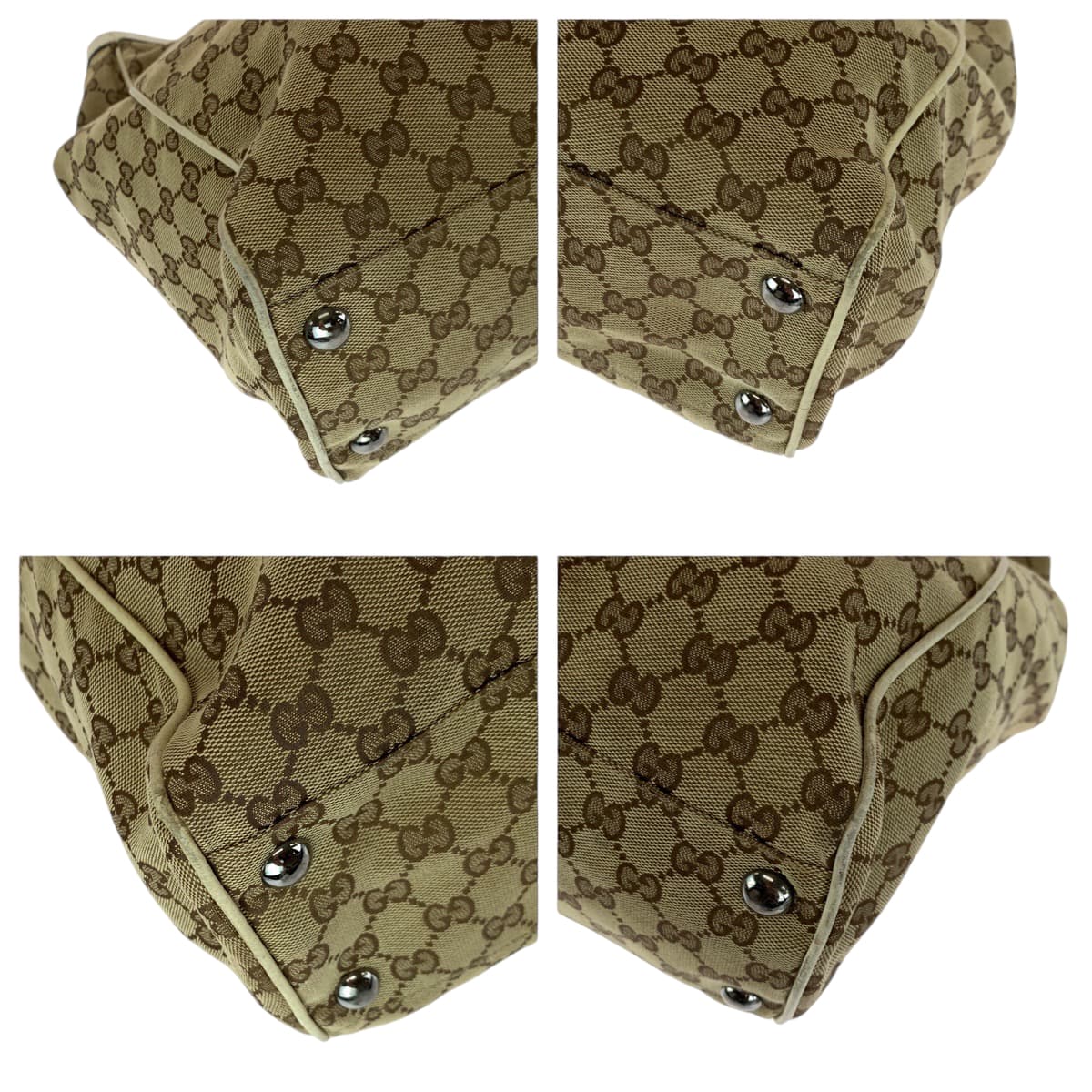 18740
GUCCI グッチ ベージュ ホワイト シルバー金具 GGキャンバス 153213 トートバッグ ショルダーバッグ  レディース AB39