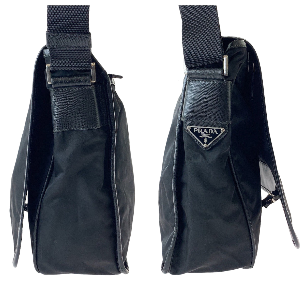 18742
PRADA プラダ テスート 三角ロゴプレート ブラック 黒 シルバー金具 ナイロン ショルダーバッグ メッセンジャーバッグ  メンズ AB41