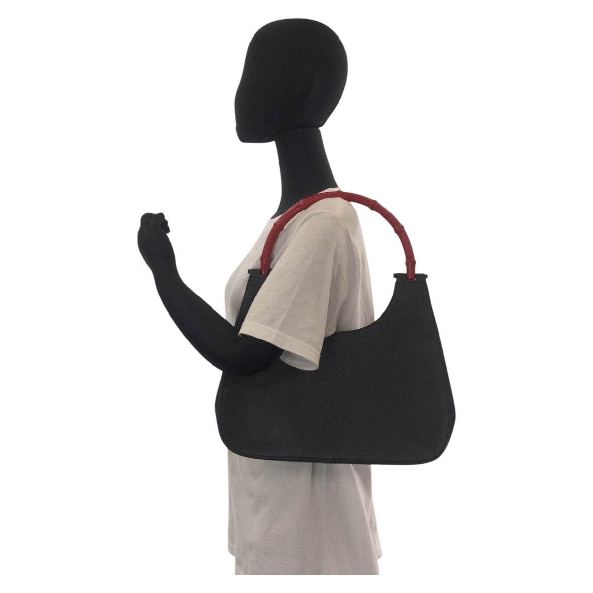 18745
GUCCI グッチ バンブー ブラック 黒 レッド レザー / バンブー 001 3739 ショルダーバッグ ホーボー レディース AB41