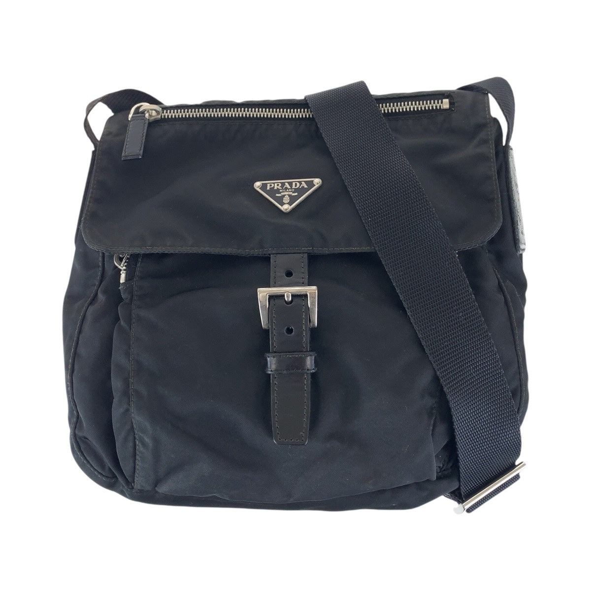 18747
PRADA プラダ テスート 三角ロゴプレート ブラック 黒 シルバー金具 ナイロン / レザー ショルダーバッグ ポシェット レディース AB39