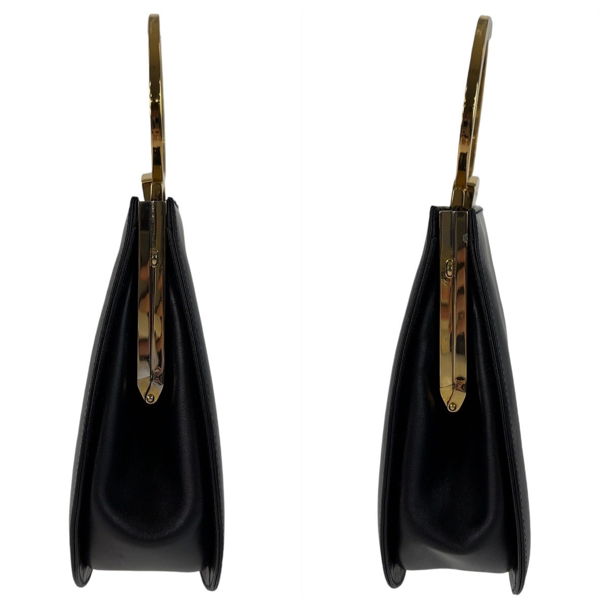 18749
Salvatore Ferragamo Vintage Gancini Black Gold Hardware Leather Handbag Vanity Bag Women's AB48