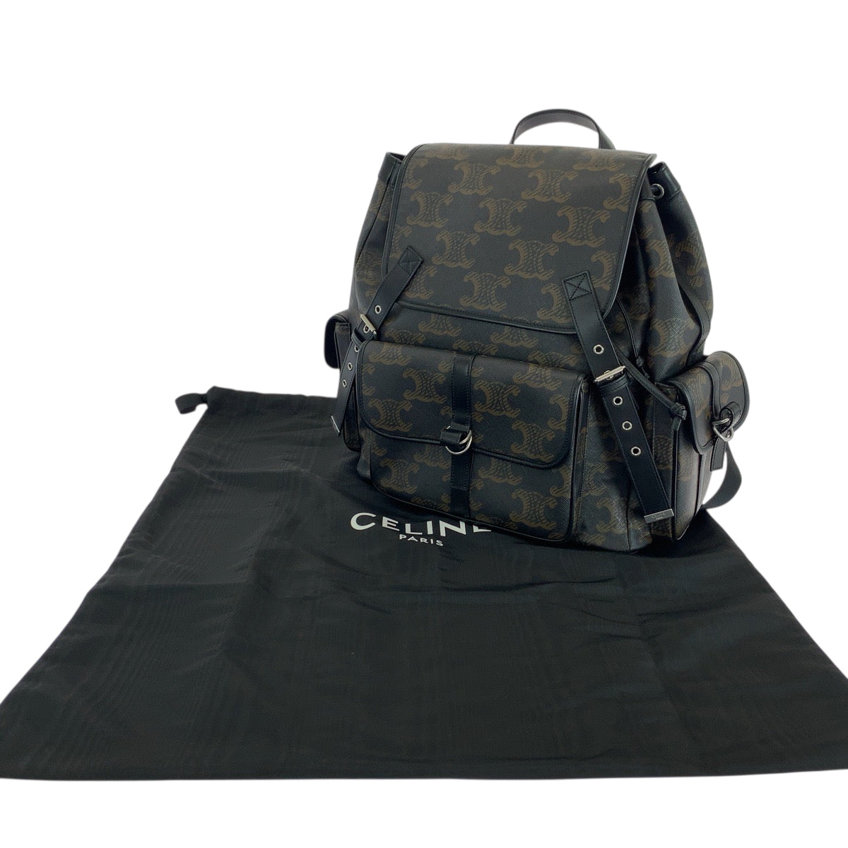 18755
CELINE セリーヌ トリオンフ ダークブラウン シルバー金具 PVC 111812EU3 38SI リュックサック バックパック  メンズ A280