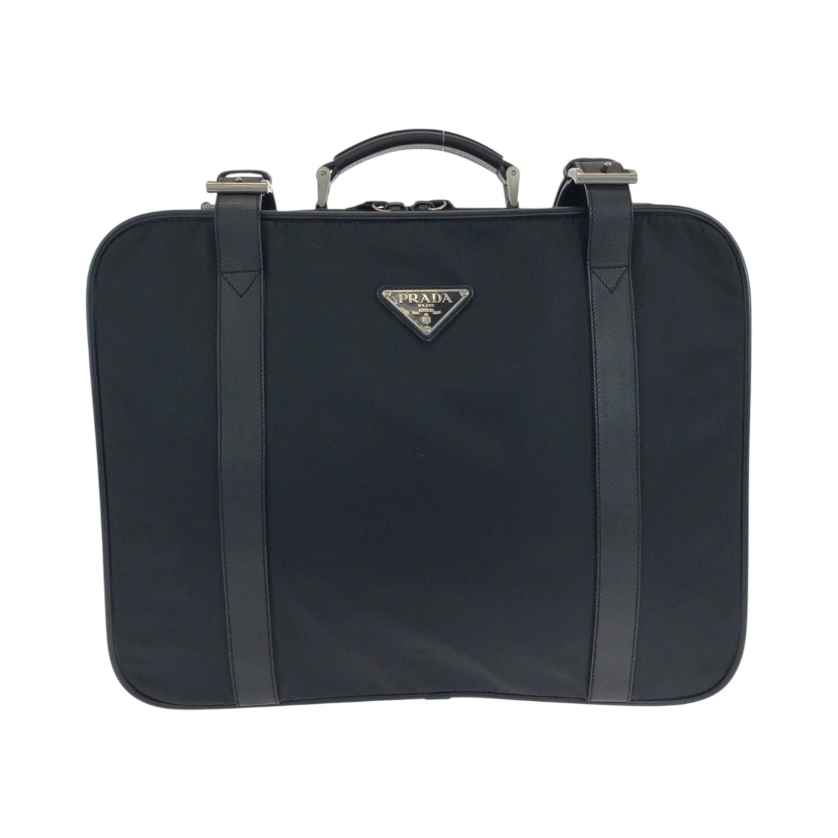 18495
PRADA プラダ テスート 三角ロゴプレート ブラック 黒 シルバー金具 ナイロン / レザー ビジネスバッグ トランクケース  メンズ ABP46