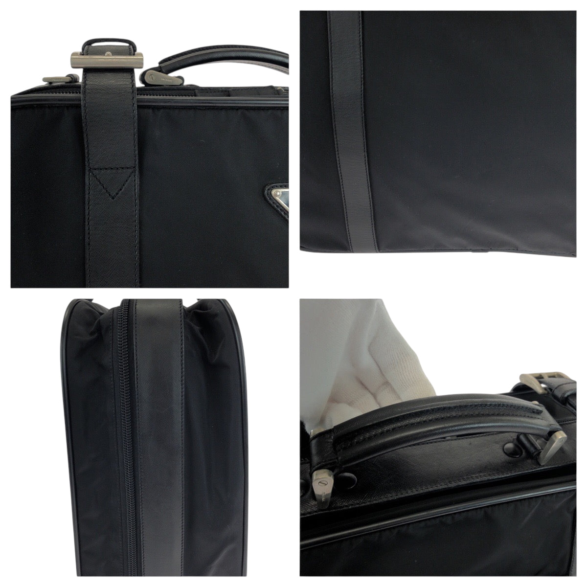 18495
PRADA プラダ テスート 三角ロゴプレート ブラック 黒 シルバー金具 ナイロン / レザー ビジネスバッグ トランクケース  メンズ ABP46