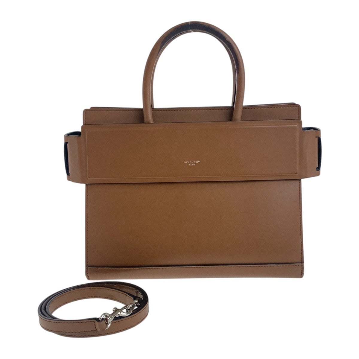 18758
Givenchy Horizon Small Bag Brown Silver Hardware Leather Handbag Shoulder Bag 2WAY Ladies AB38