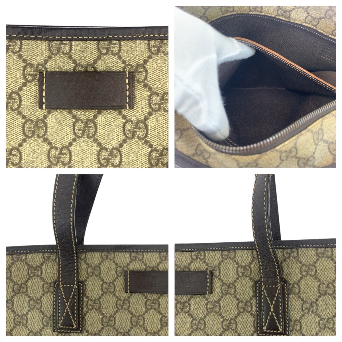 18759
GUCCI Brown Silver Hardware GG Supreme Canvas / Leather 211138 Tote Bag Handbag Ladies AB32