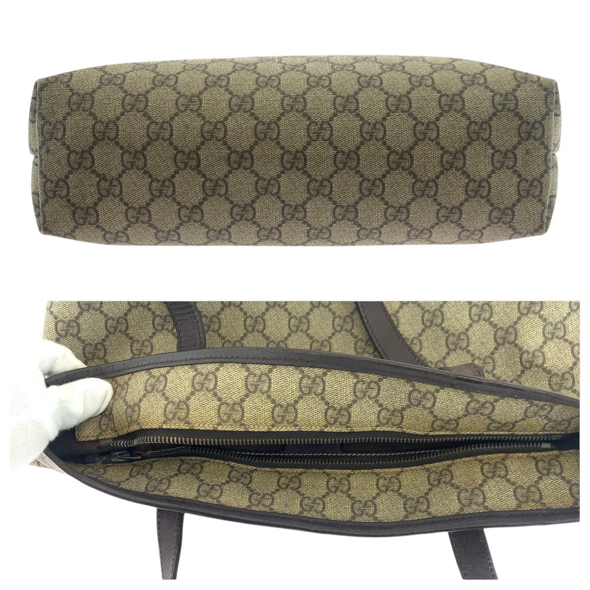 18759
GUCCI Brown Silver Hardware GG Supreme Canvas / Leather 211138 Tote Bag Handbag Ladies AB32
