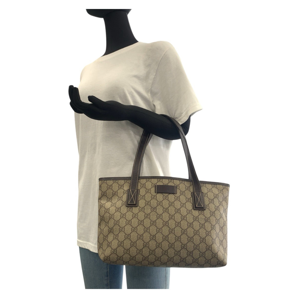 18759
GUCCI Brown Silver Hardware GG Supreme Canvas / Leather 211138 Tote Bag Handbag Ladies AB32