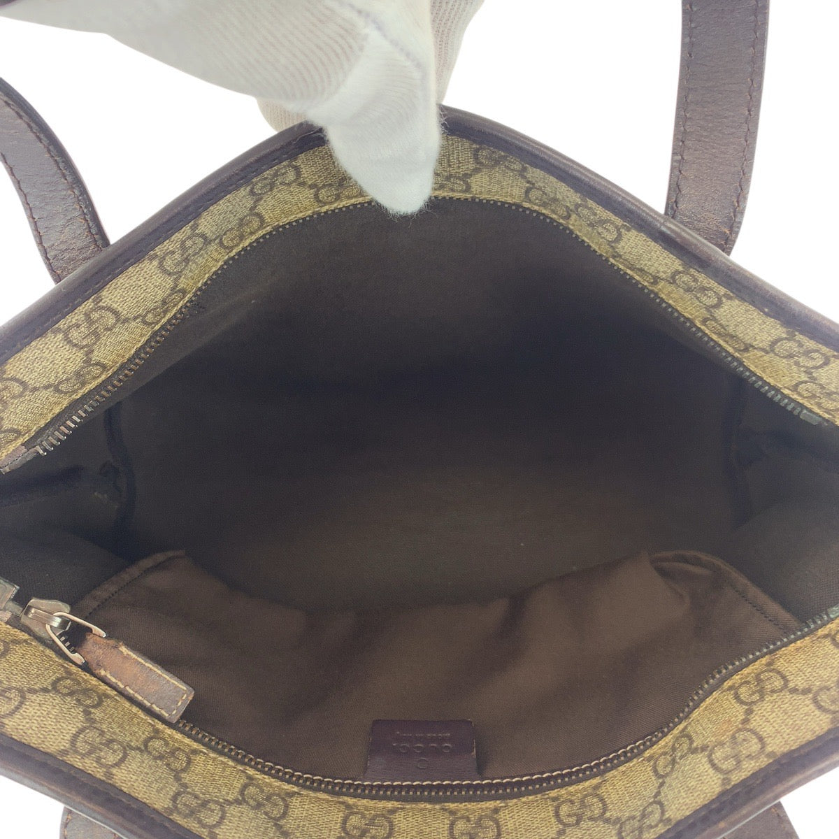 18759
GUCCI Brown Silver Hardware GG Supreme Canvas / Leather 211138 Tote Bag Handbag Ladies AB32