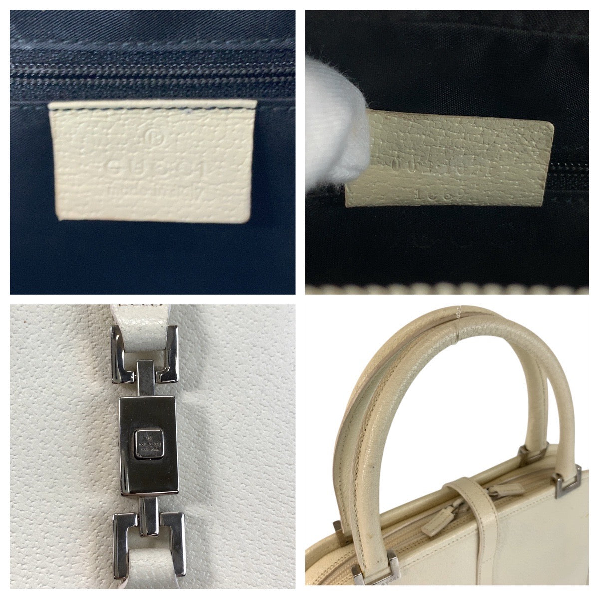 18763
GUCCI グッチ ジャッキー ホワイト シルバー金具 レザー 002 1071 ハンドバッグ レディース AB42