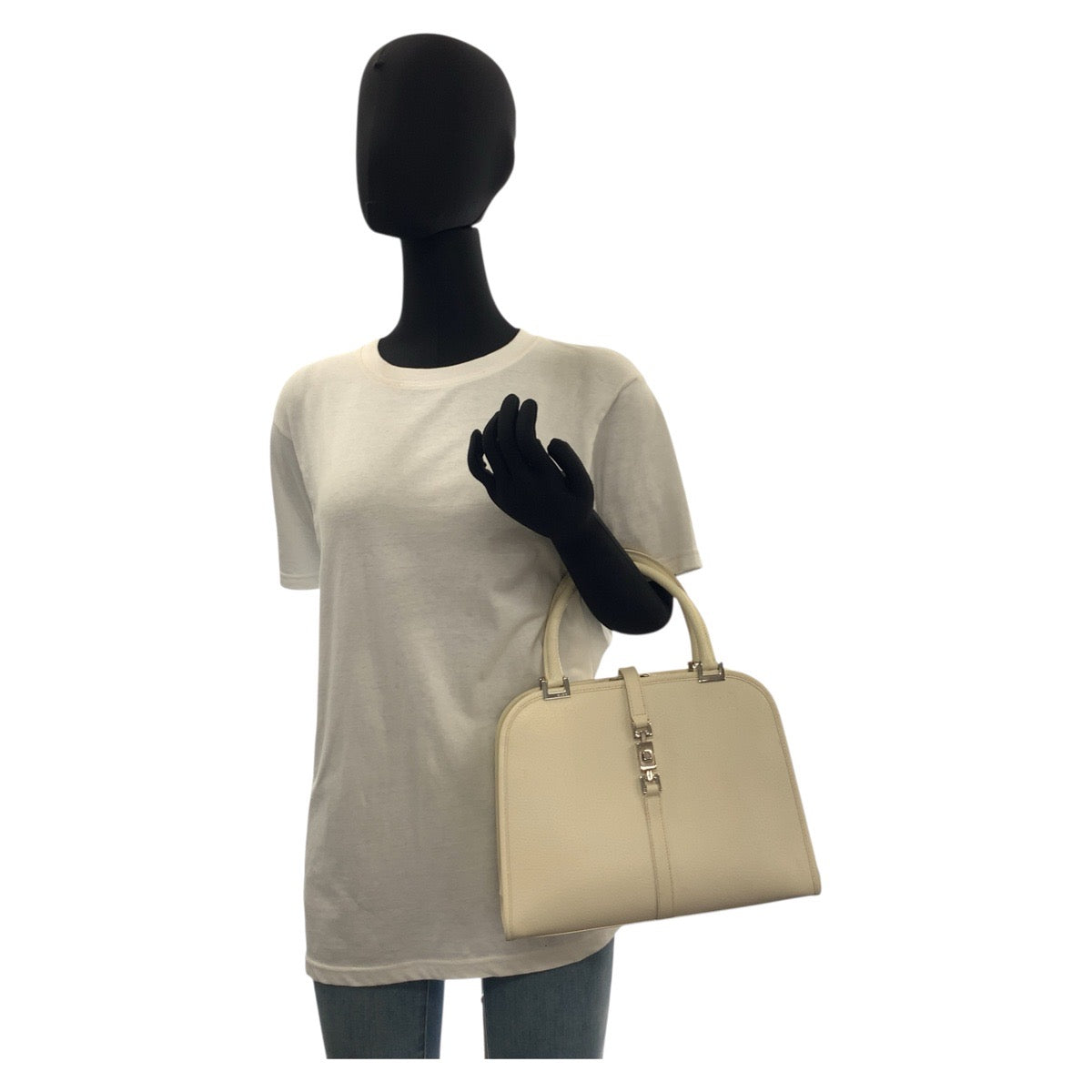 18763
GUCCI グッチ ジャッキー ホワイト シルバー金具 レザー 002 1071 ハンドバッグ レディース AB42