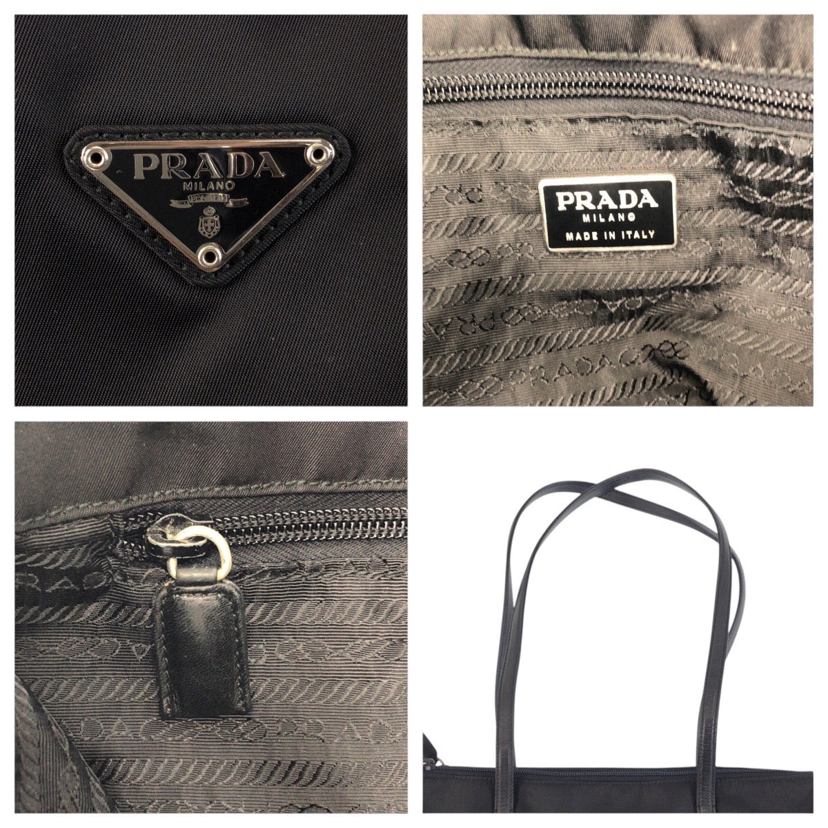 18765
PRADA プラダ テスート 三角ロゴプレート ブラック 黒 シルバー金具 ナイロン ショルダーバッグ トートバッグ  レディース AB32