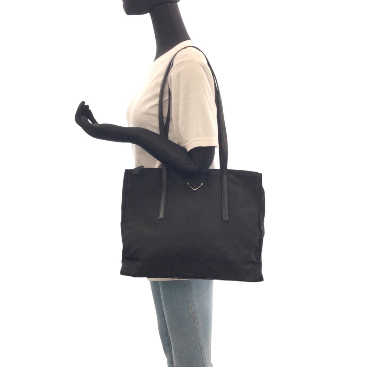 18765
PRADA Tessuto Triangle Logo Plate Black Silver Hardware Nylon Shoulder Bag Tote Bag Women's AB32