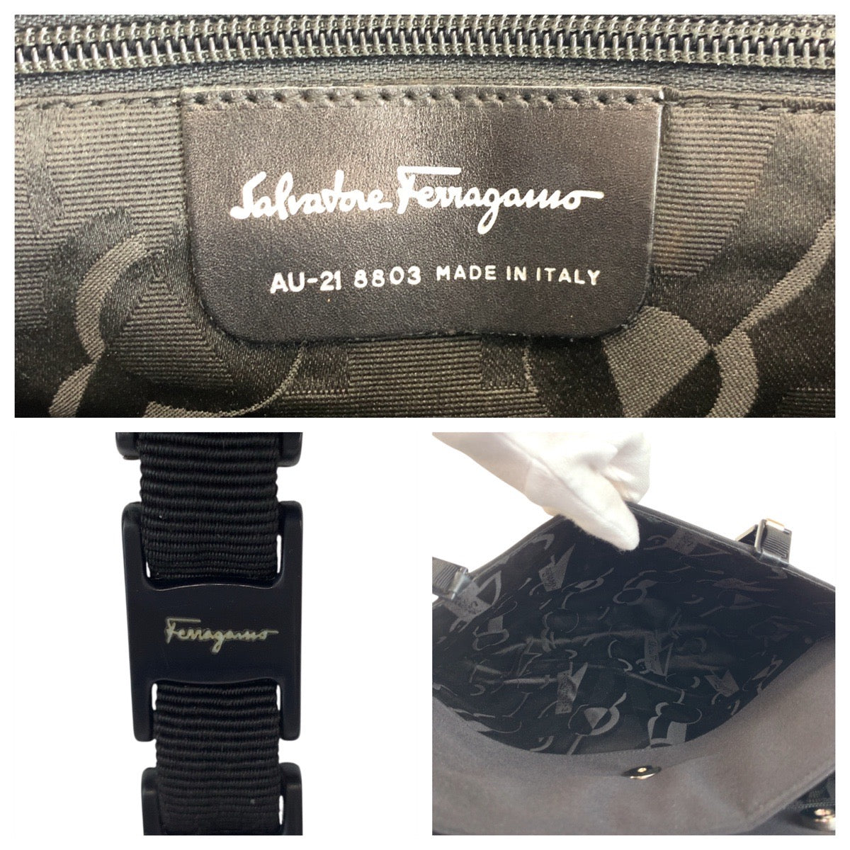 18766
Salvatore Ferragamo サルヴァトーレフェラガモ ヴァラ ブラック 黒 シルバー金具 ナイロン AU-21 8803 トートバッグ ショルダーバッグ  レディース A14