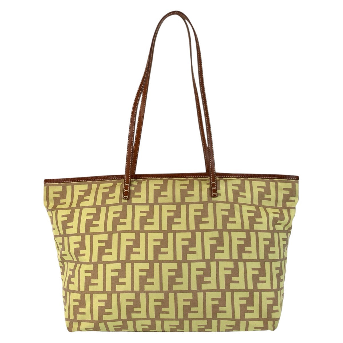 18768
FENDI フェンディ ズッカ イエロー ブラウン ナイロン / レザー 8BH198 トートバッグ ショルダーバッグ  レディース AB22