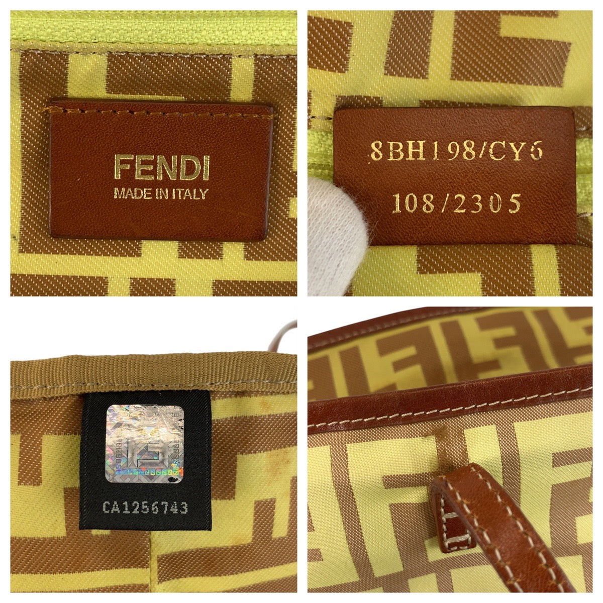 18768
FENDI フェンディ ズッカ イエロー ブラウン ナイロン / レザー 8BH198 トートバッグ ショルダーバッグ  レディース AB22
