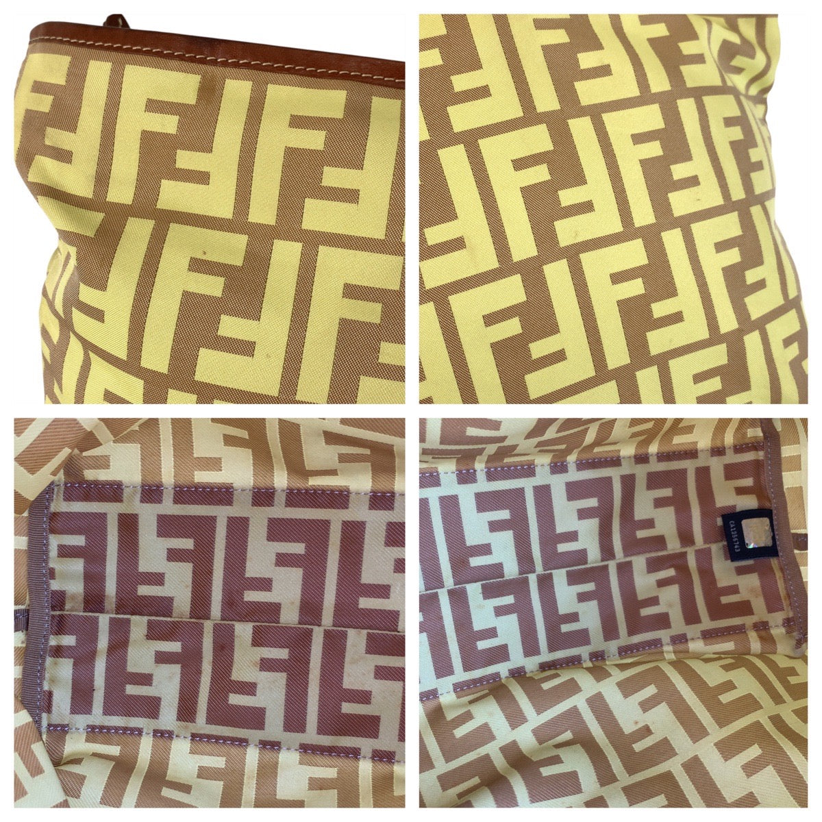 18768
FENDI フェンディ ズッカ イエロー ブラウン ナイロン / レザー 8BH198 トートバッグ ショルダーバッグ  レディース AB22