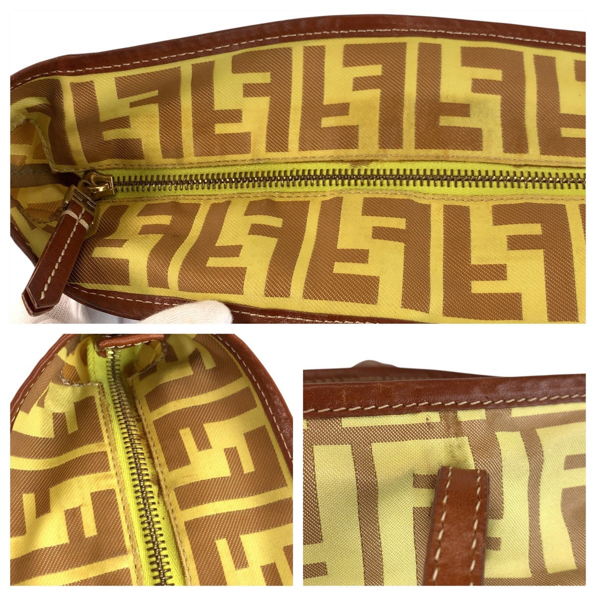 18768
FENDI フェンディ ズッカ イエロー ブラウン ナイロン / レザー 8BH198 トートバッグ ショルダーバッグ  レディース AB22