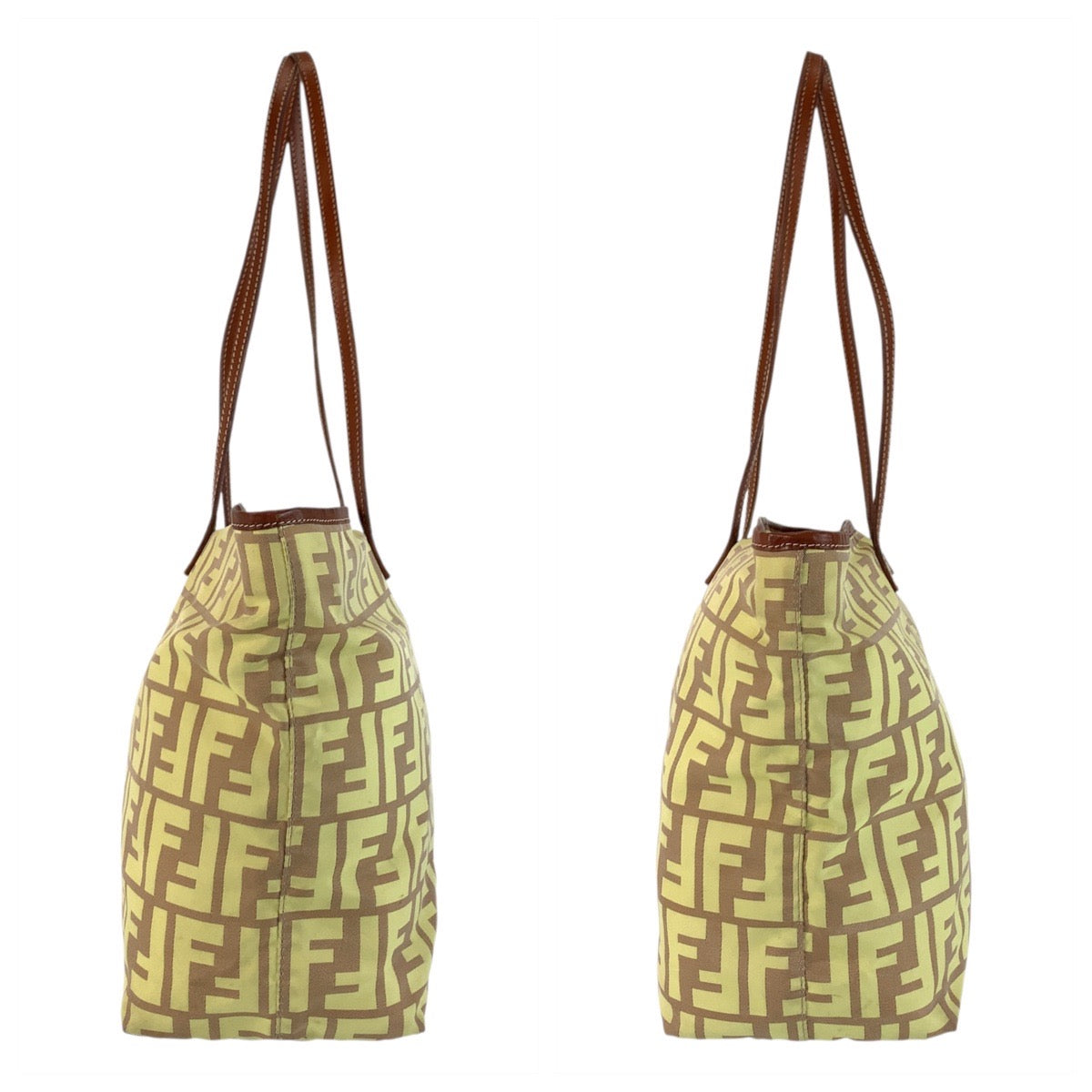 18768
FENDI フェンディ ズッカ イエロー ブラウン ナイロン / レザー 8BH198 トートバッグ ショルダーバッグ  レディース AB22