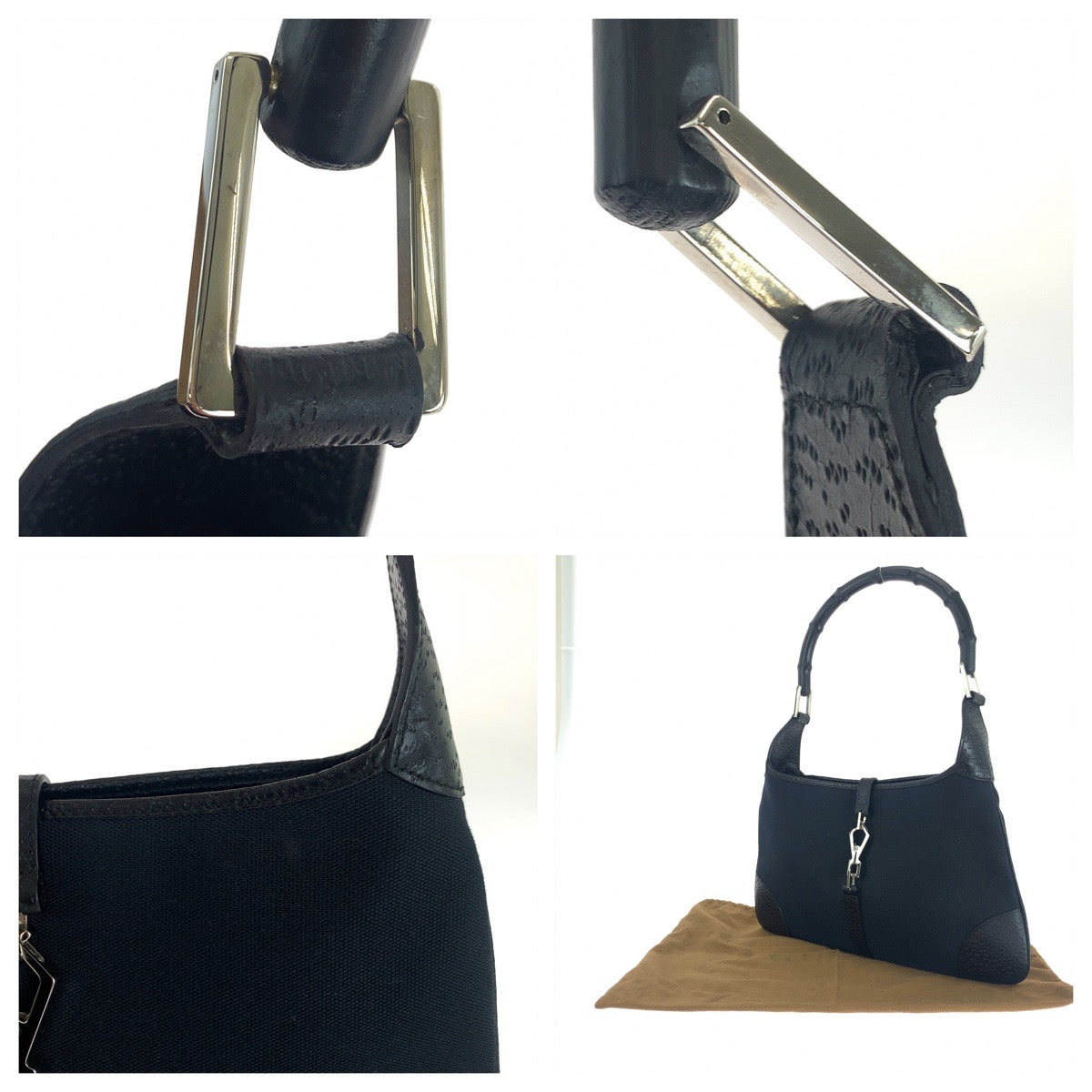 18769
GUCCI グッチ バンブー ブラック 黒 シルバー金具 GGキャンバス 001 4060 ショルダーバッグ 肩掛け  レディース A30