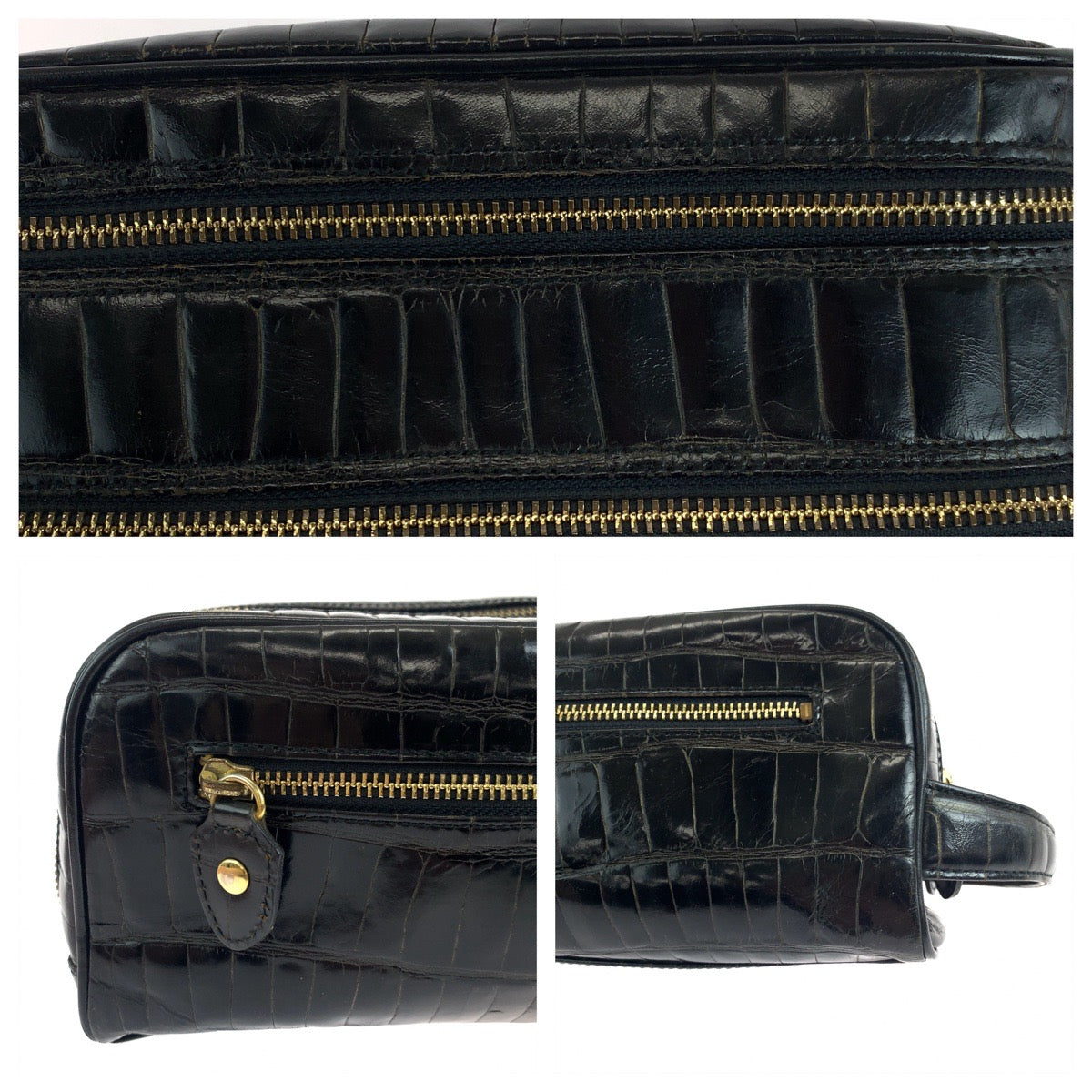 18771
VERSACE ヴェルサーチ ヴィンテージ クロコ型押し サンバースト ブラック 黒 ゴールド金具 レザー クラッチバッグ セカンドバッグ  メンズ AB30