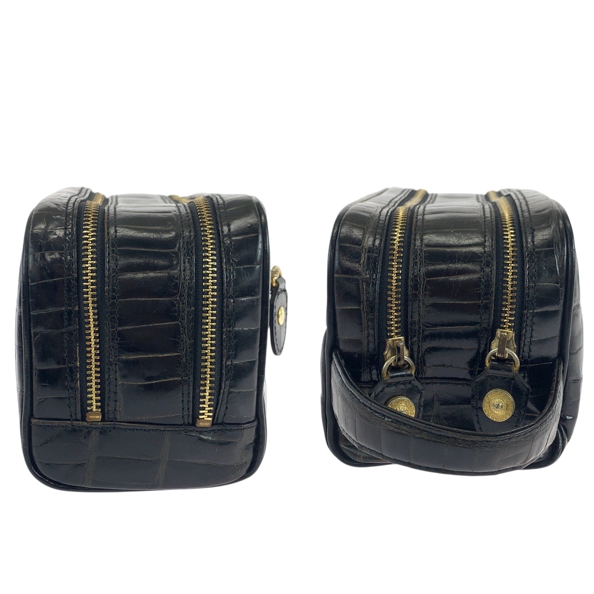 18771
VERSACE ヴェルサーチ ヴィンテージ クロコ型押し サンバースト ブラック 黒 ゴールド金具 レザー クラッチバッグ セカンドバッグ  メンズ AB30