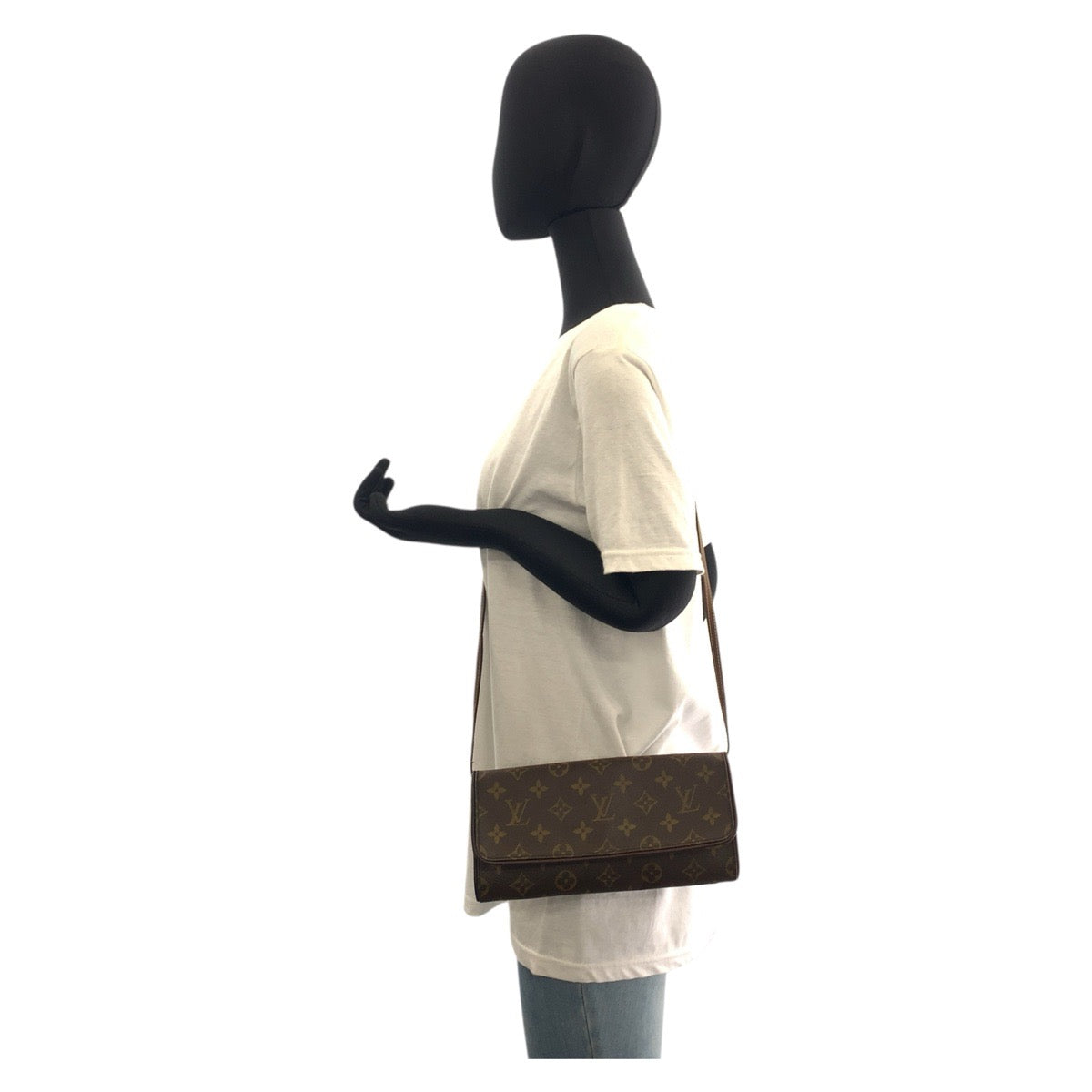 18773
LOUIS VUITTON ルイヴィトン モノグラム ポシェットツインGM ブラウン ゴールド金具 PVC M51852 ショルダーバッグ ポシェット  レディース