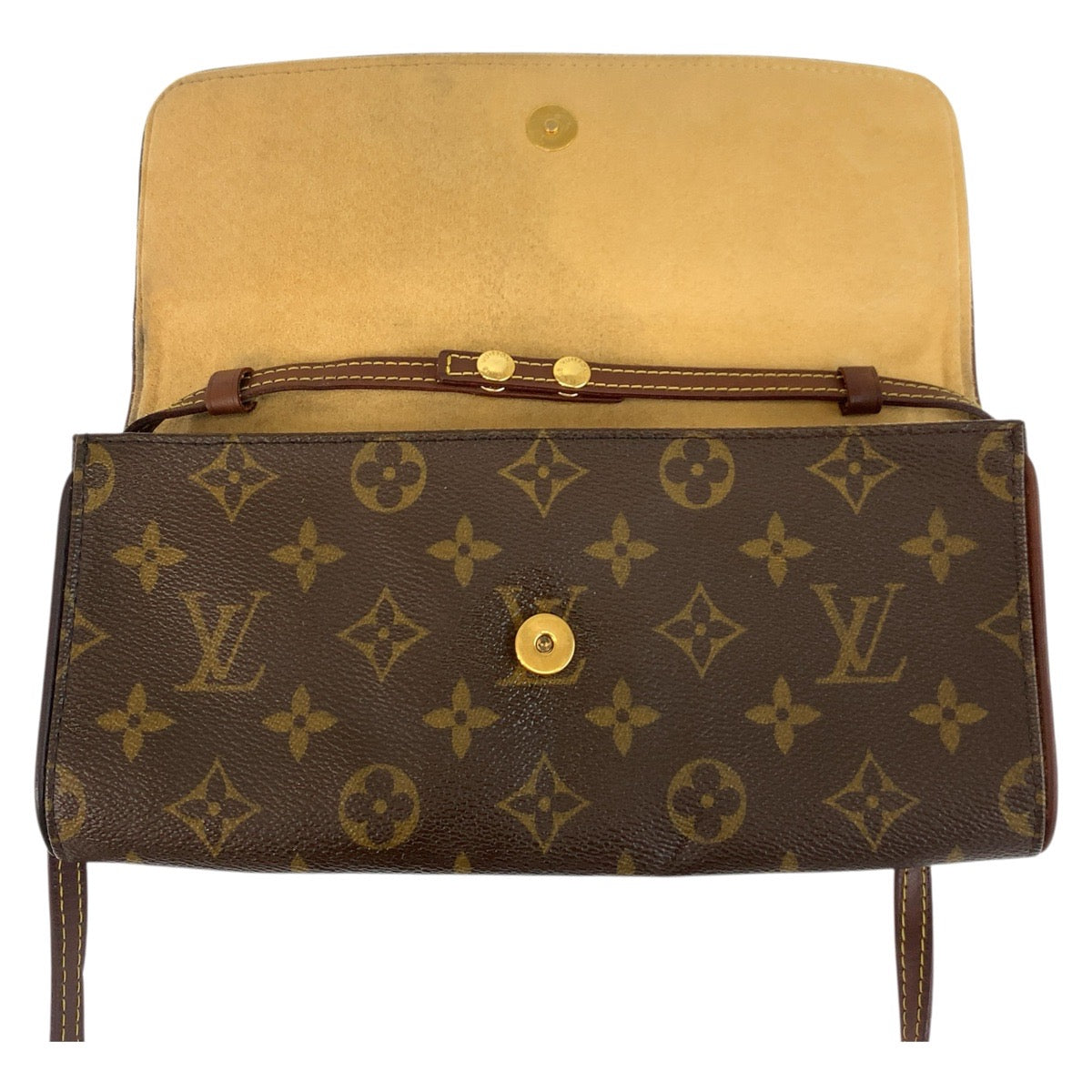 18773
LOUIS VUITTON ルイヴィトン モノグラム ポシェットツインGM ブラウン ゴールド金具 PVC M51852 ショルダーバッグ ポシェット  レディース