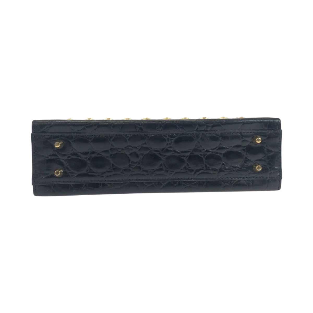18774
VERSACE Vintage Croc Embossed Sunburst Black Gold Hardware Leather Shoulder Bag Tote Bag Ladies ABP60
