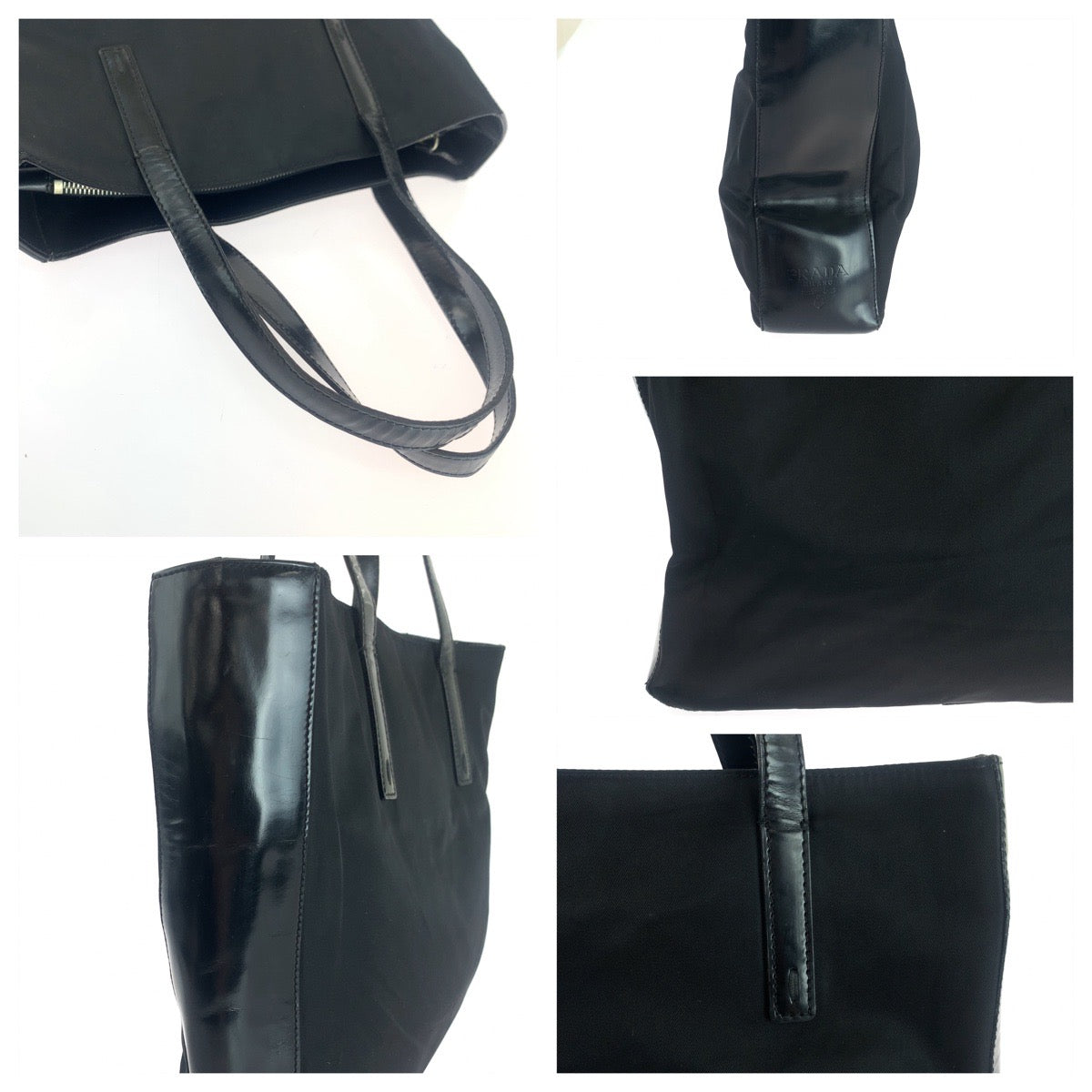 18776
PRADA プラダ テスート ロゴ ブラック 黒 シルバー金具 ナイロン / パテントレザー トートバッグ ショルダーバッグ  レディース ABP18