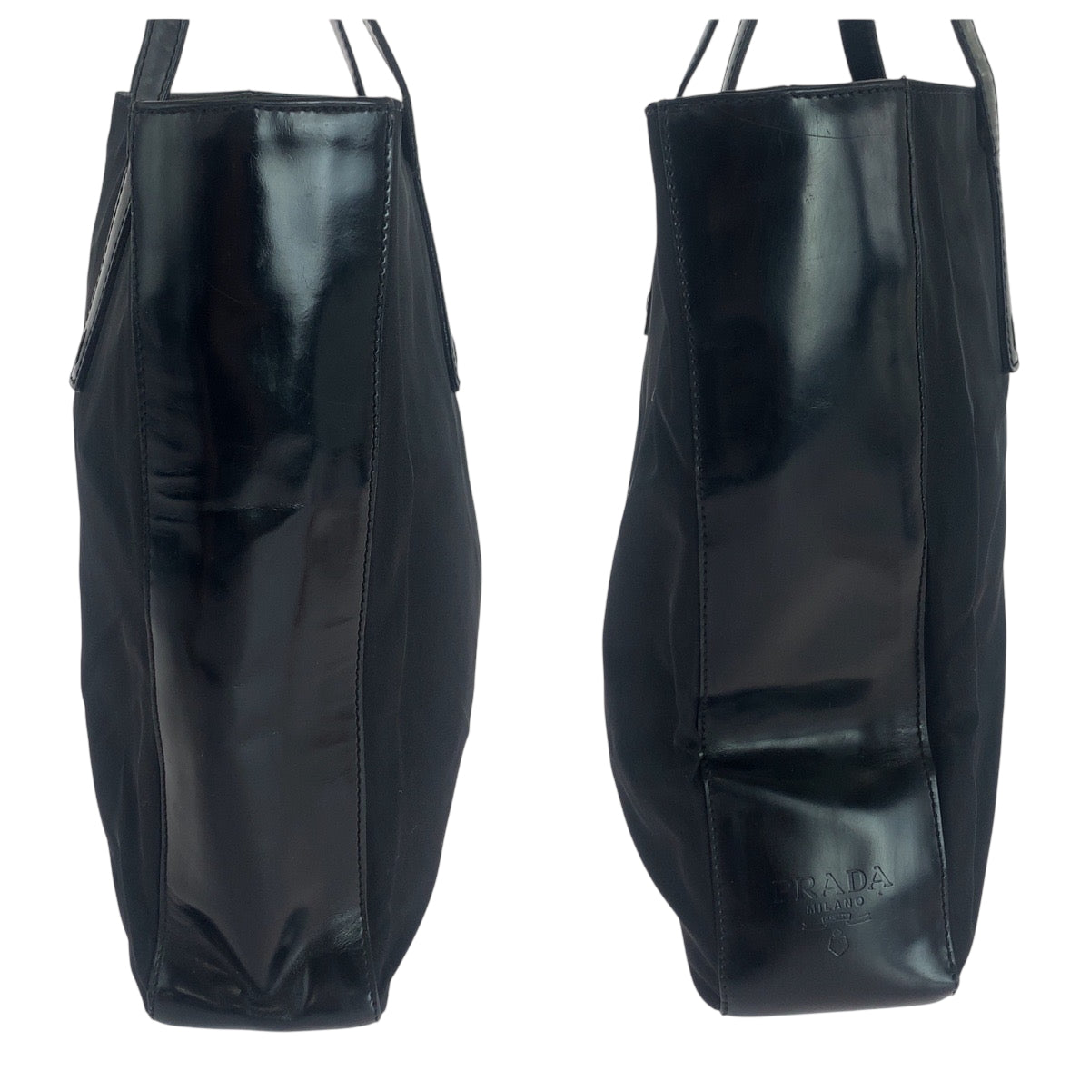 18776
PRADA プラダ テスート ロゴ ブラック 黒 シルバー金具 ナイロン / パテントレザー トートバッグ ショルダーバッグ  レディース ABP18