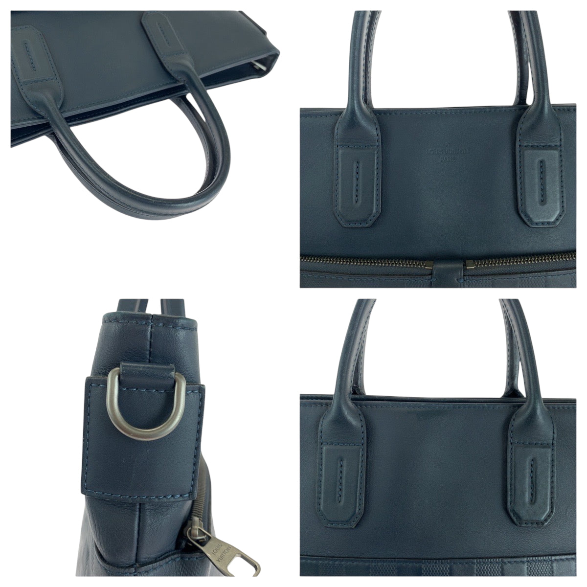 18779
LOUIS VUITTON ルイヴィトン ダミエ アンフィニ 7DW コスモス ブルー シルバー金具 レザー N41567 ビジネスバッグ ハンドバッグ  メンズ AB42