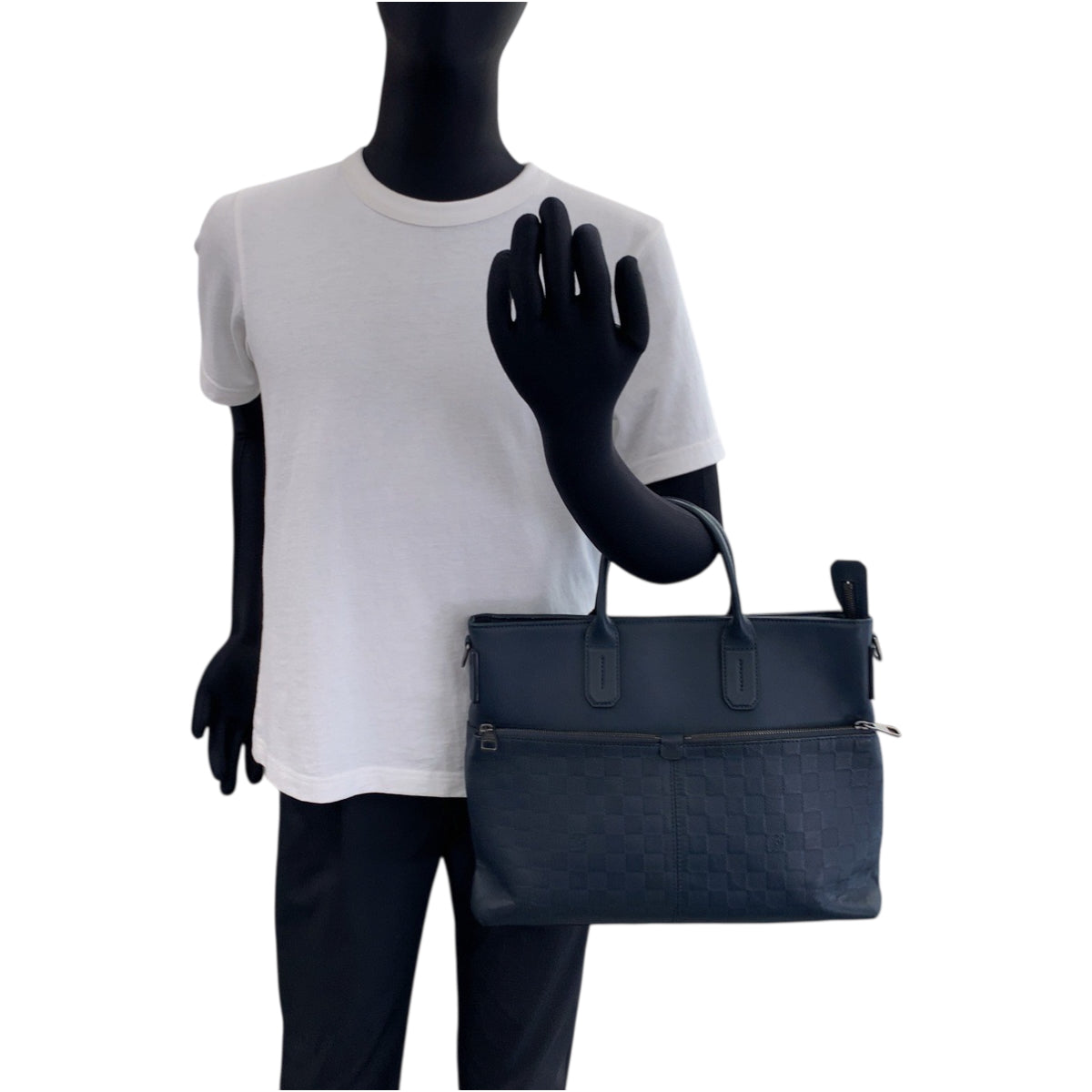 18779
LOUIS VUITTON ルイヴィトン ダミエ アンフィニ 7DW コスモス ブルー シルバー金具 レザー N41567 ビジネスバッグ ハンドバッグ  メンズ AB42