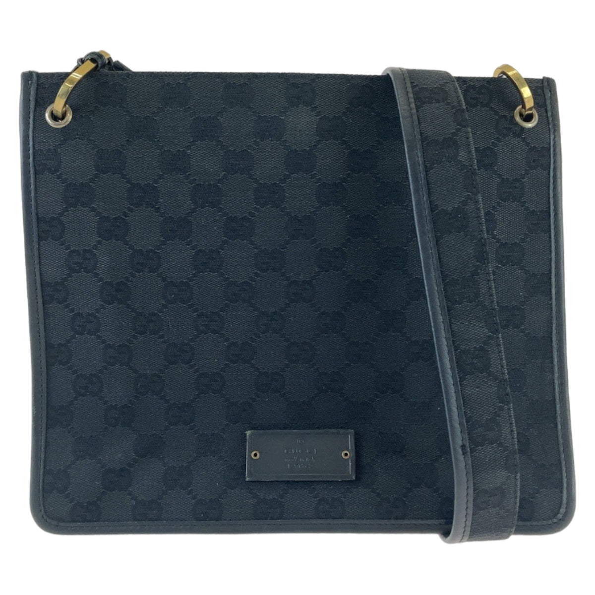 18784
GUCCI グッチ ブラック ゴールド金具 GGキャンバス / レザー 91762 斜め掛け ショルダーバッグ ポシェット  メンズ