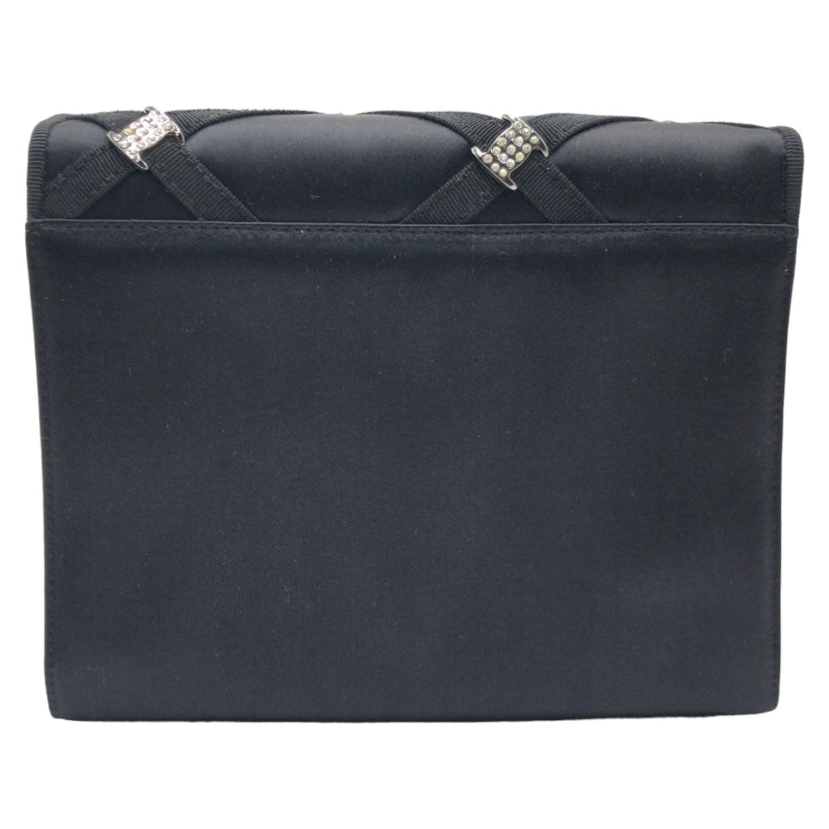 18786
Salvatore Ferragamo Vara Rhinestone Black Silver Hardware Satin Crossbody Shoulder Bag Pochette Ladies ABP40