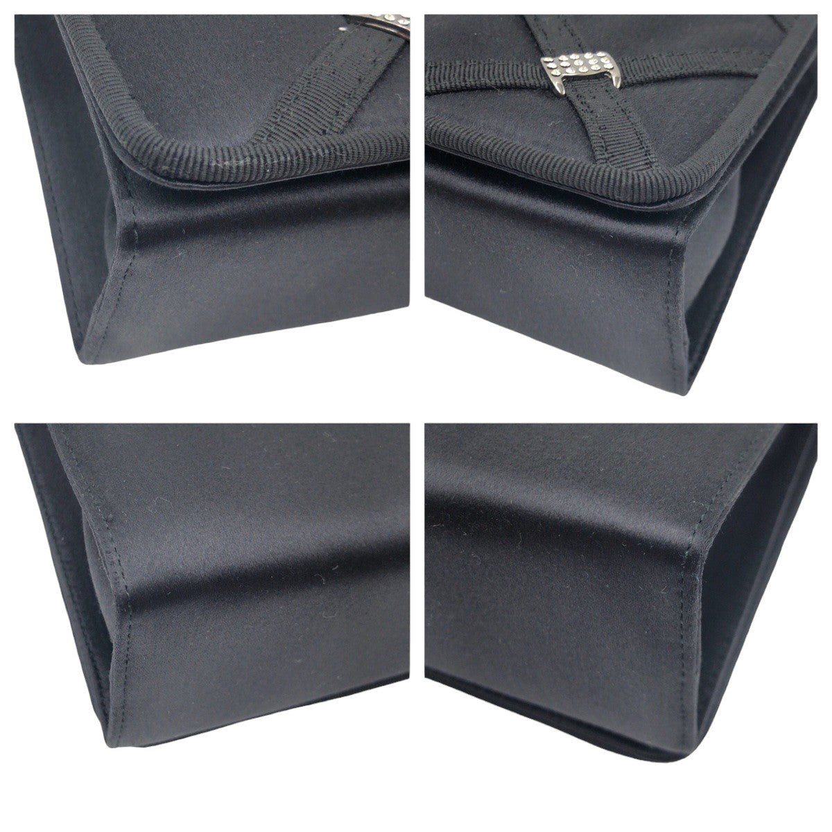 18786
Salvatore Ferragamo Vara Rhinestone Black Silver Hardware Satin Crossbody Shoulder Bag Pochette Ladies ABP40