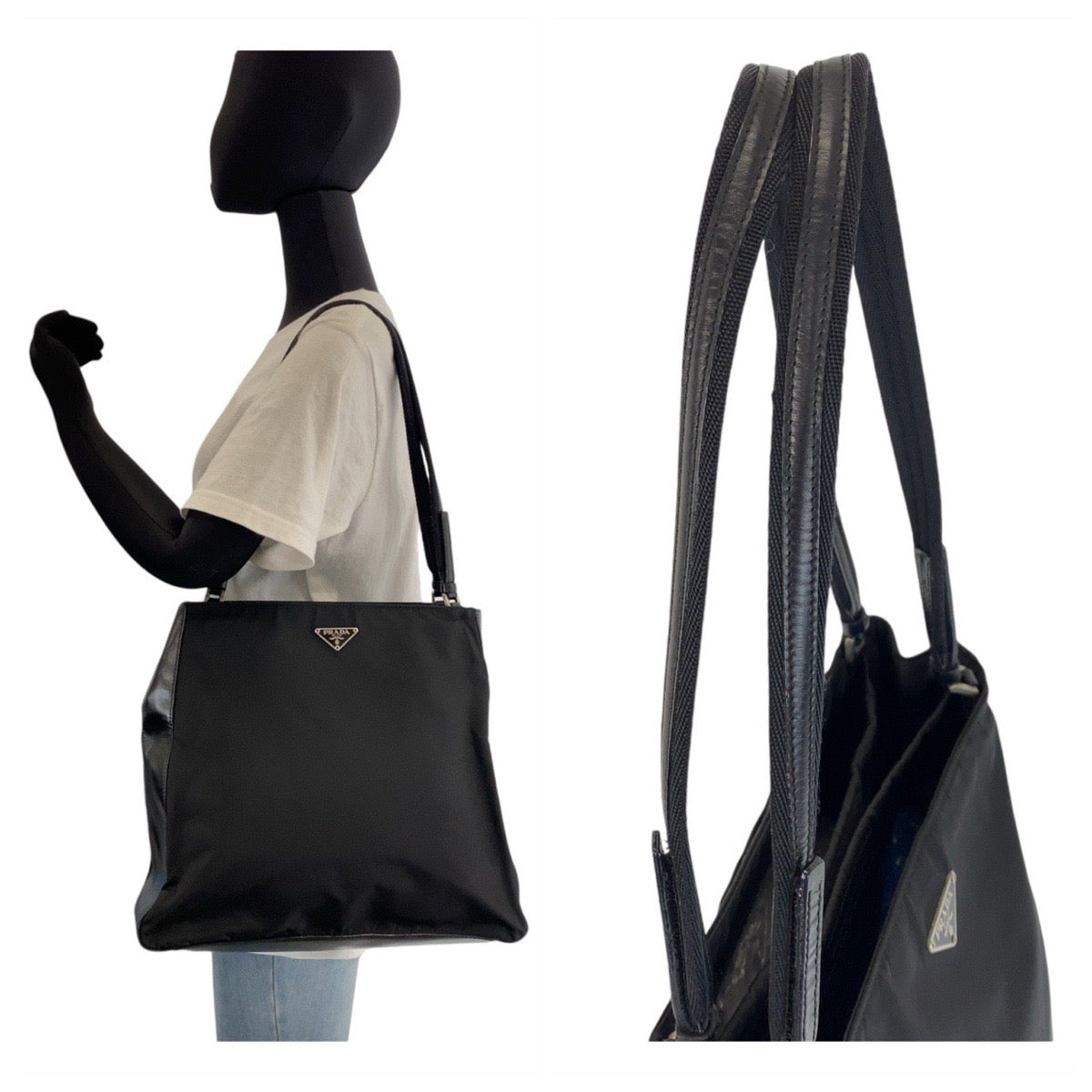 18788
PRADA プラダ テスート 三角ロゴプレート ブラック 黒 シルバー金具 ナイロン トートバッグ ショルダーバッグ  レディース ABP39