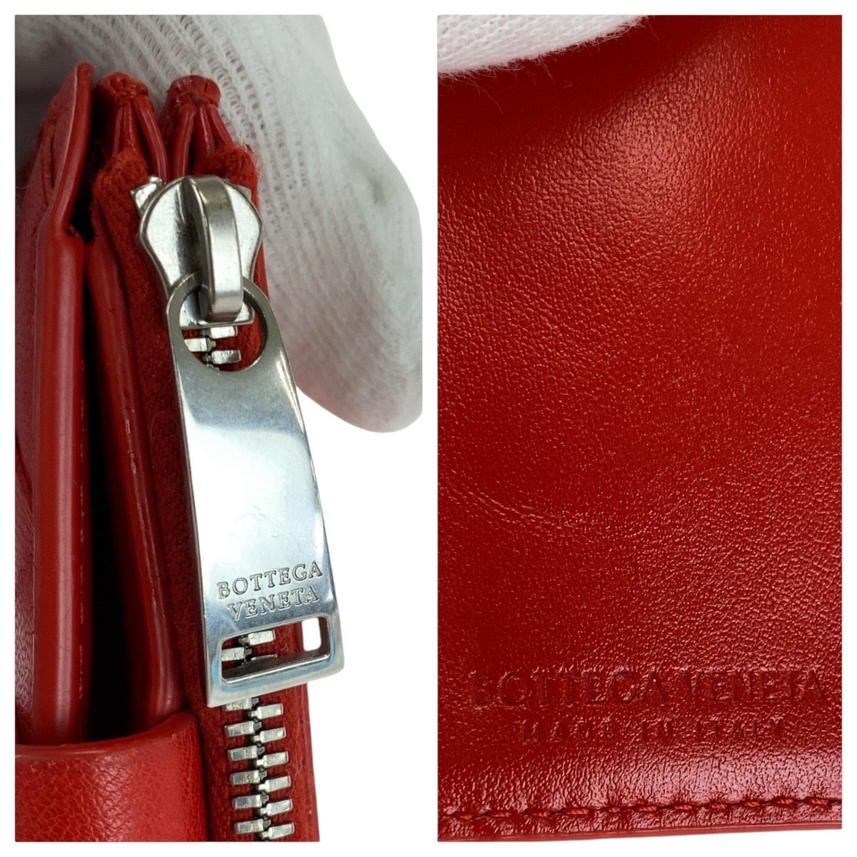 18797
BOTTEGAVENETA ボッテガヴェネタ マキシイントレチャート レッド シルバー金具 レザー 折財布 コンパクトウォレット  レディース ABP39