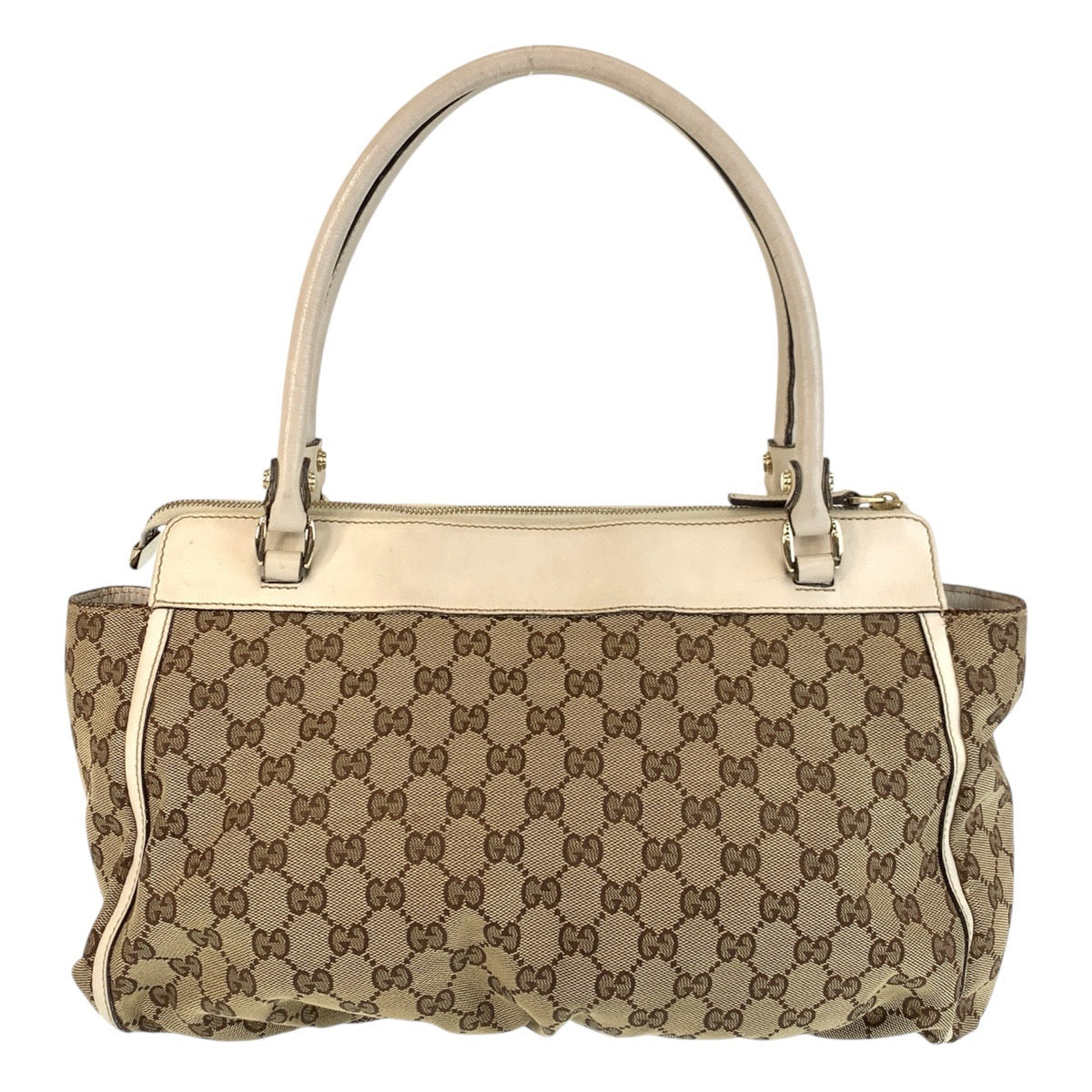 18803
GUCCI グッチ ベージュ ホワイト ゴールド金具 GGキャンバス / レザー 189831 トートバッグ ショルダーバッグ  レディース
