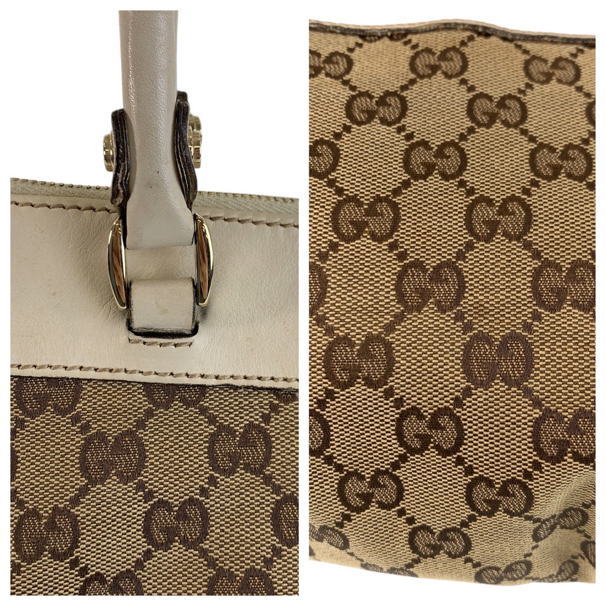 18803
GUCCI グッチ ベージュ ホワイト ゴールド金具 GGキャンバス / レザー 189831 トートバッグ ショルダーバッグ  レディース