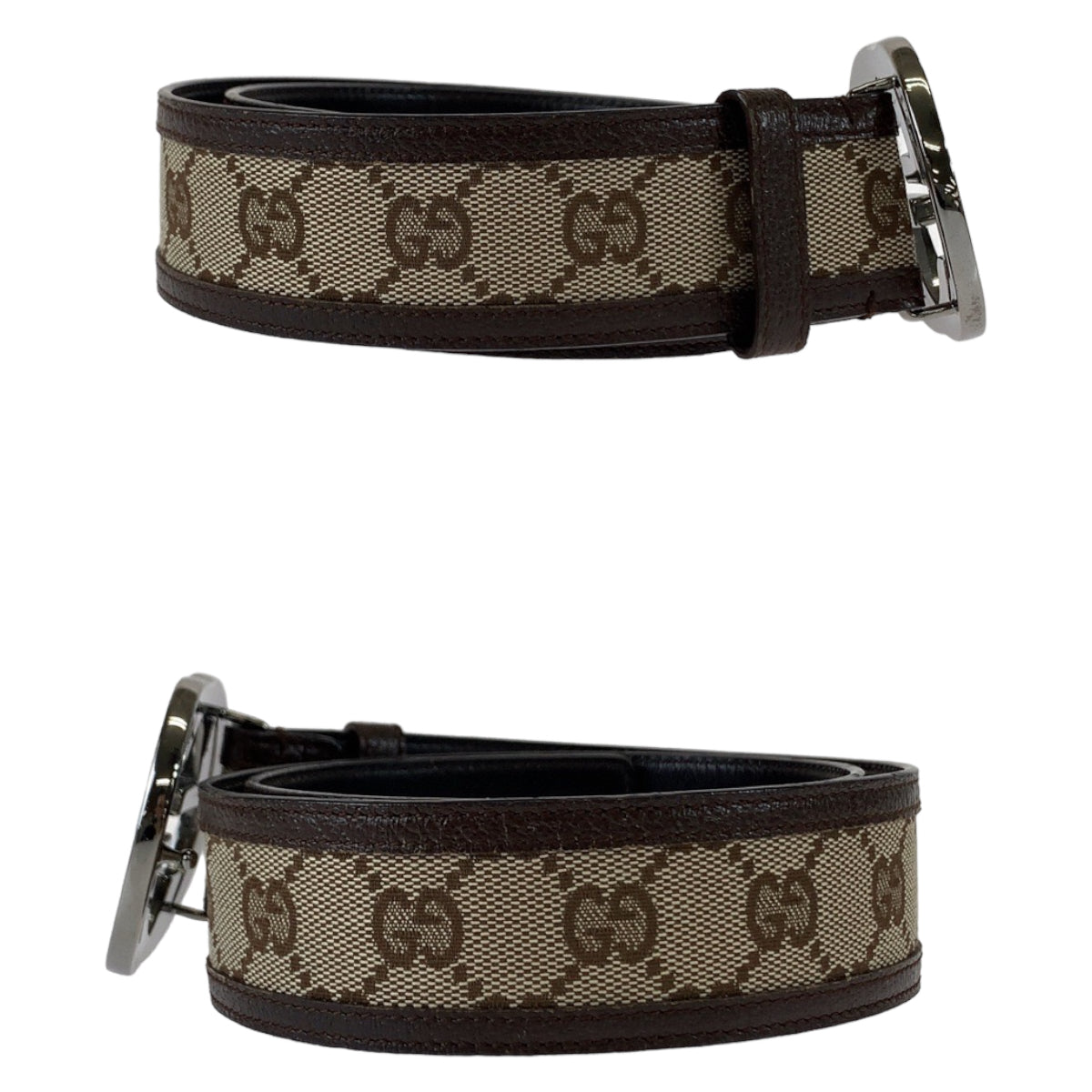18811
GUCCI グッチ インターロッキング 75cm 30インチ 男女兼用 ブラウン 茶 シルバー金具 GGキャンバス / レザー 114876 ベルト GGバックル メンズ AB33