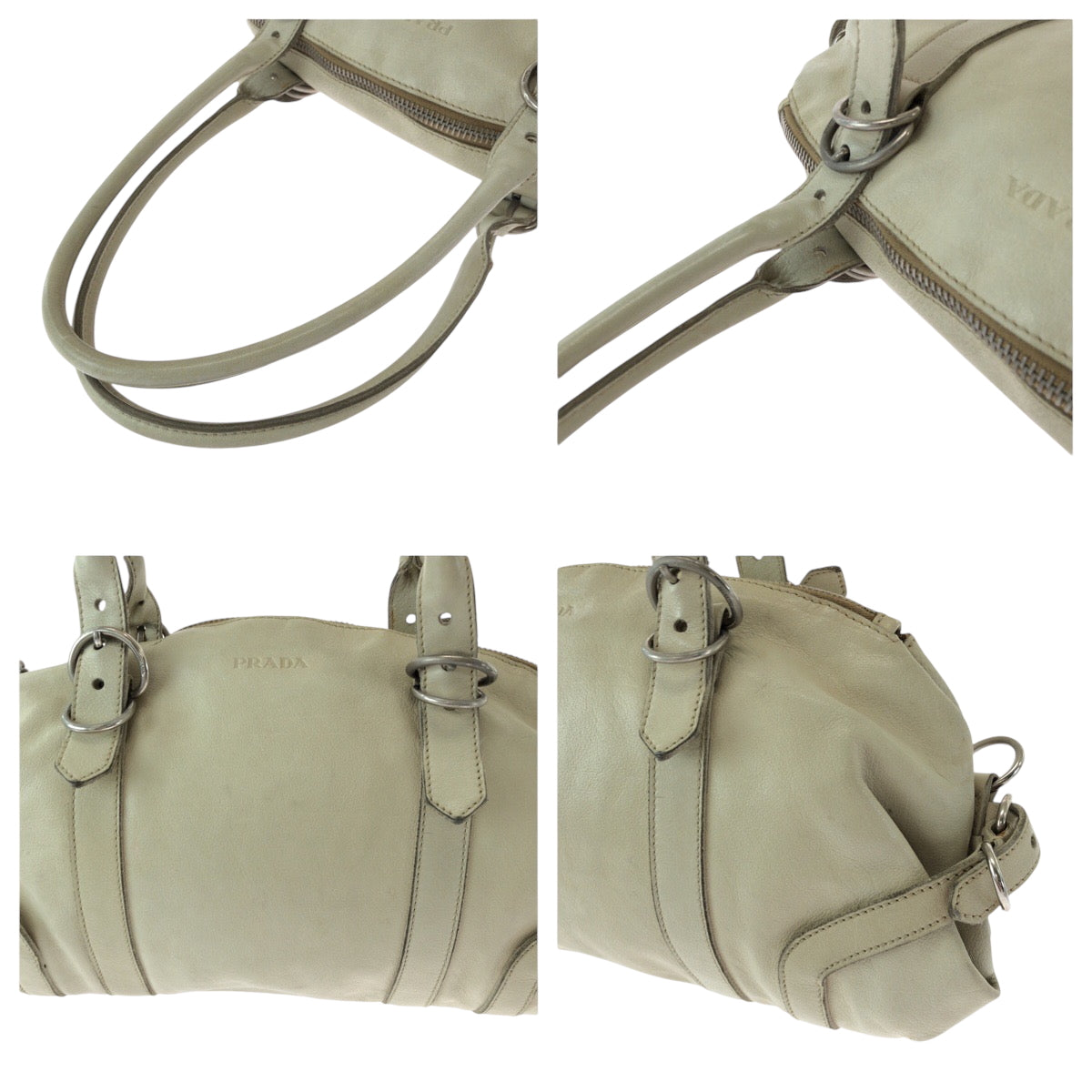 18814
PRADA プラダ ホワイト シルバー金具 レザー ハンドバッグ ショルダーバッグ  レディース AB35