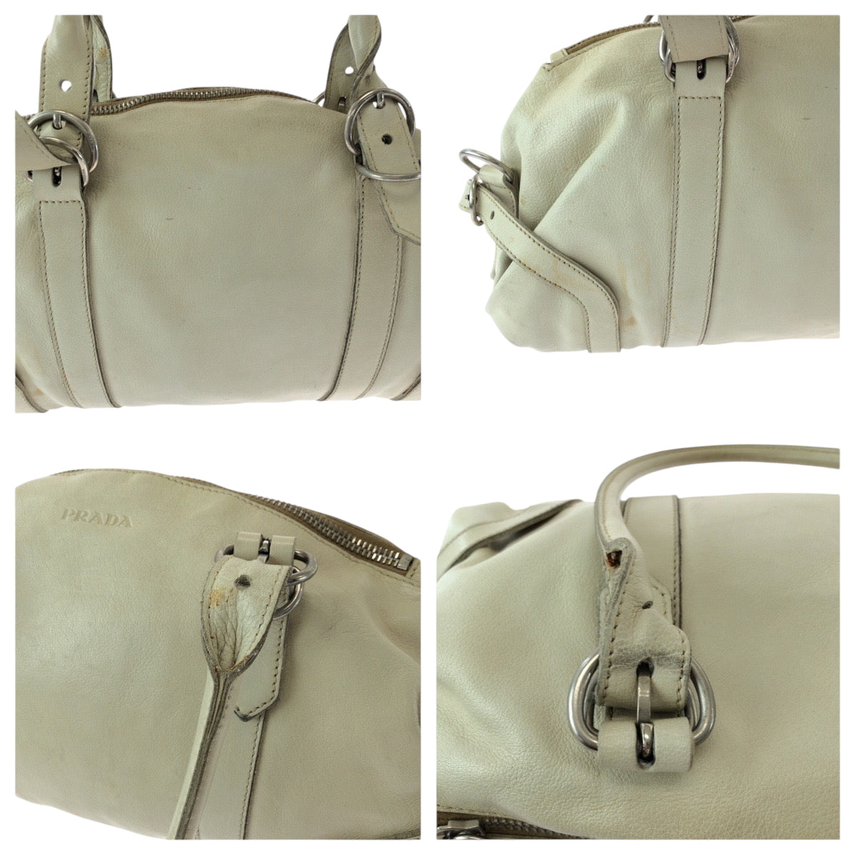 18814
PRADA プラダ ホワイト シルバー金具 レザー ハンドバッグ ショルダーバッグ  レディース AB35