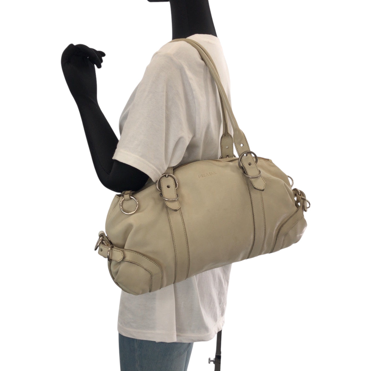 18814
PRADA プラダ ホワイト シルバー金具 レザー ハンドバッグ ショルダーバッグ  レディース AB35
