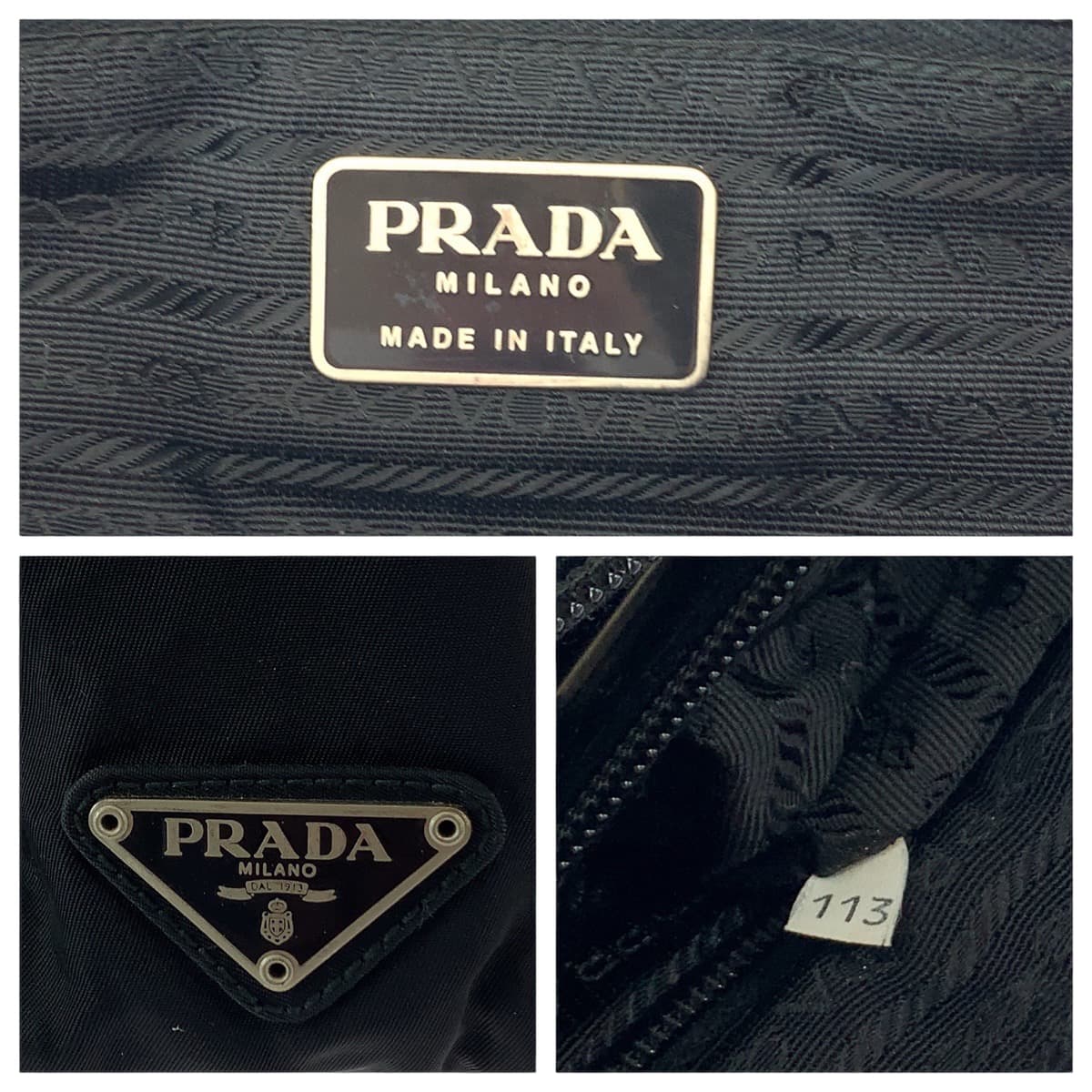 18832
PRADA プラダ テスート 三角ロゴプレート ブラック 黒 シルバー金具 ナイロン トートバッグ ショルダーバッグ レディース ABP39